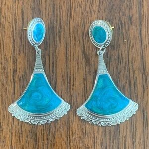 Vintage Berebi Blue Swirl and Silver Tone Earrings